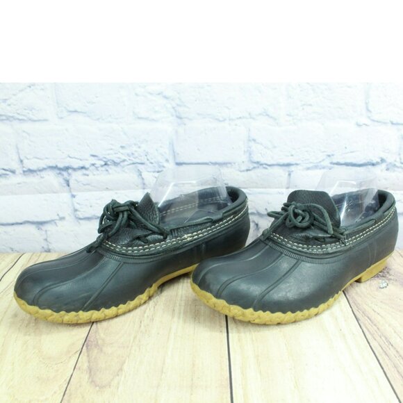 LL Bean Black Rubber Slip On Unlined Moccasin Gumshoes Duck Boots Size 9 M - Picture 2 of 10